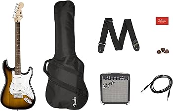 K*u様 Squier Stratocaster サンバーストエレキギター Amazon | Fender Squier Stratocaster エレキギターパック ブラウン